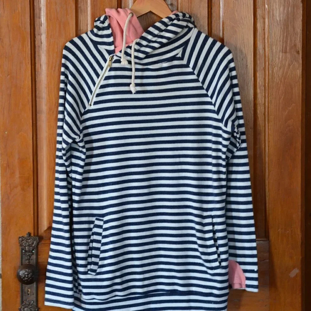 Striped  Double Hooded Pullover
